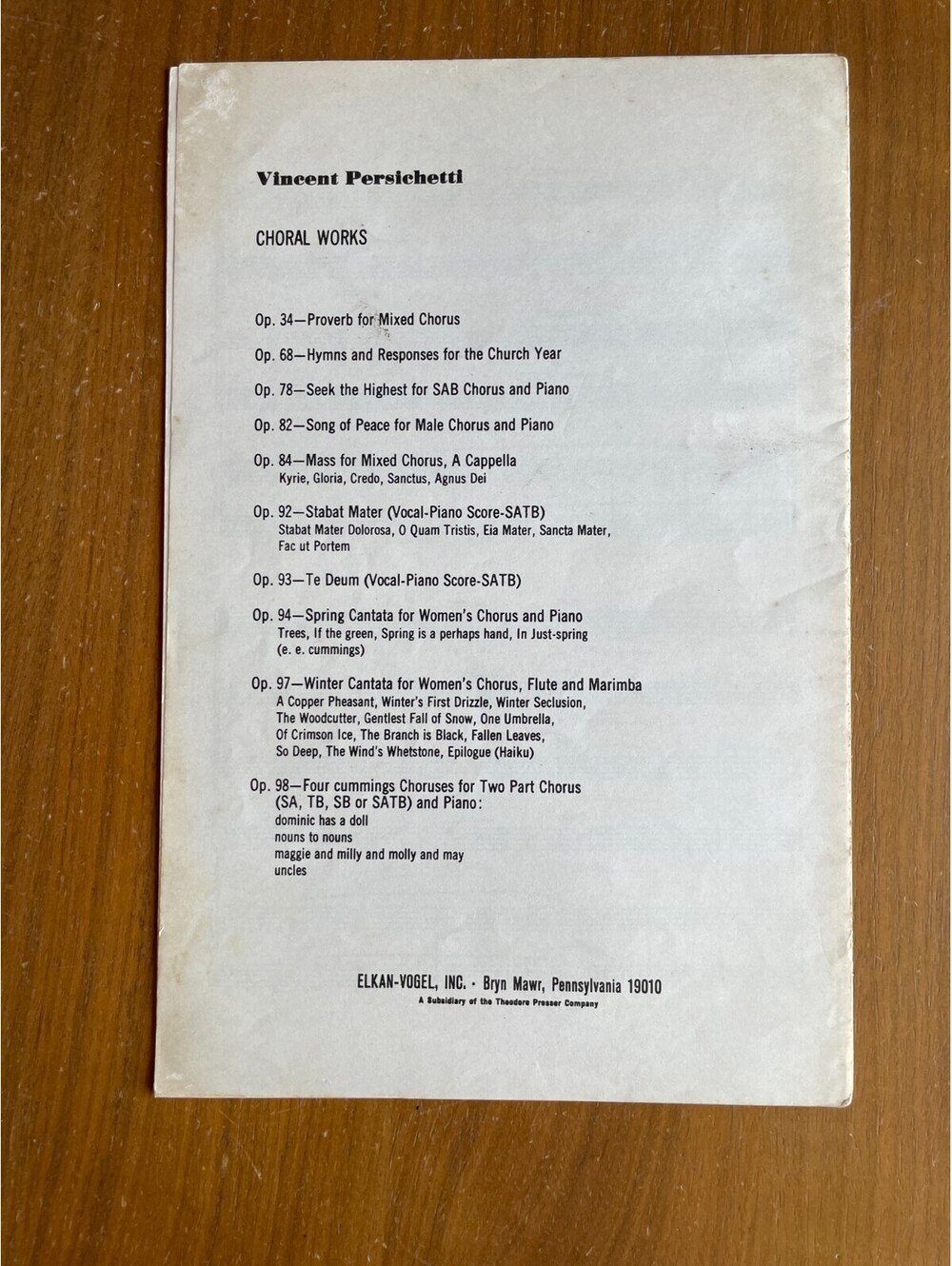 Song Of Peace For Male Chorus Vincent Persichetti Sheet Music - Picture 3 of 5